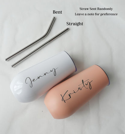 Personalised 6oz Champagne Tumbler with straw, Stainless Flute Wine Glass