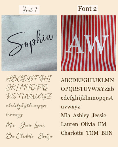 Customized striped Linen Rattan Bag, Personalized Bag