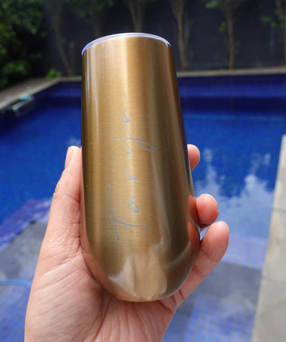 Personalised 6oz Champagne Tumbler with straw, Stainless Flute Wine Glass