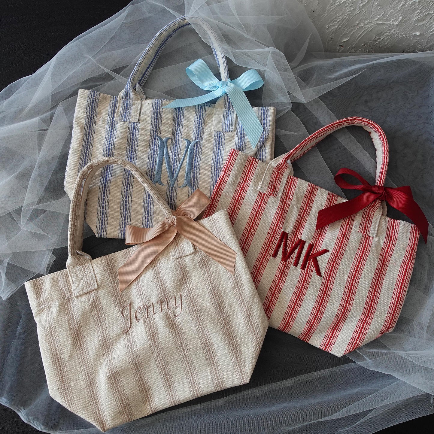 Personalised Striped Mini Tote, Country Vintage Style