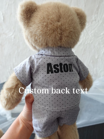 Personalised Pyjama Teddy Bear Plush, Custom Name Gift for Boy