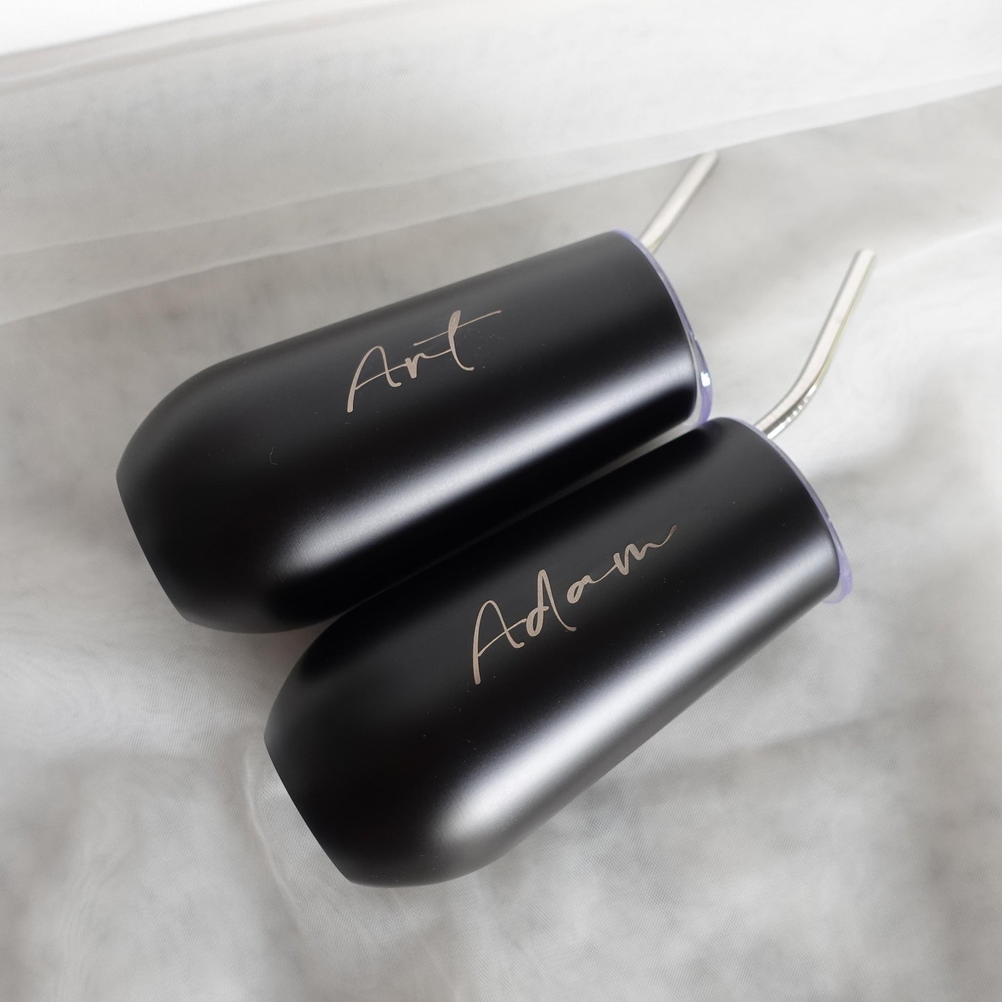 Personalised 6oz Champagne Tumbler with straw, Stainless Flute Wine Glass