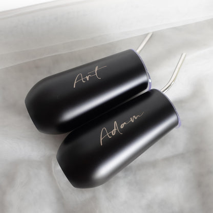 Personalised 6oz Champagne Tumbler with straw, Stainless Flute Wine Glass