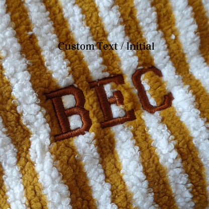 Personalized Fluffy Teddy Fleece, Striped, Large Makeup Bag