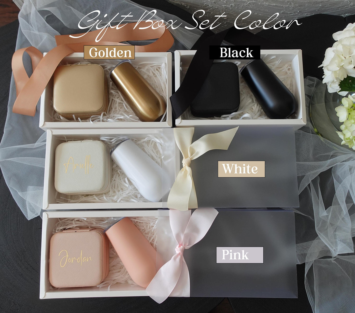 Custom Name Jewellery Case & 6oz Tumbler Gift Box Set