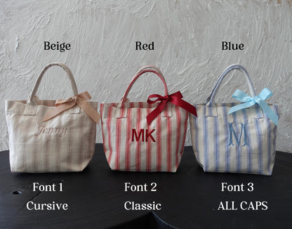 Personalised Striped Mini Tote, Country Vintage Style
