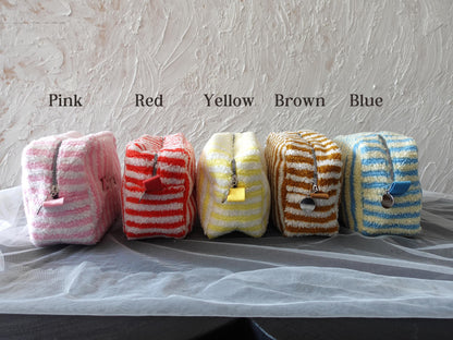 Personalized Fluffy Teddy Fleece, Striped, Large Makeup Bag