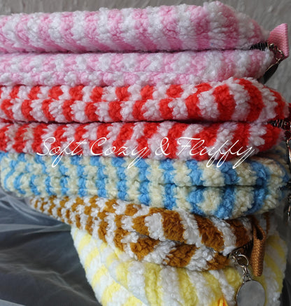 Personalized Fluffy Teddy Fleece, Striped, Large Makeup Bag