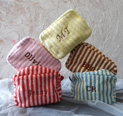 Personalized Fluffy Teddy Fleece, Striped, Large Makeup Bag