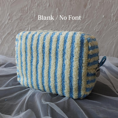 Personalized Fluffy Teddy Fleece, Striped, Large Makeup Bag