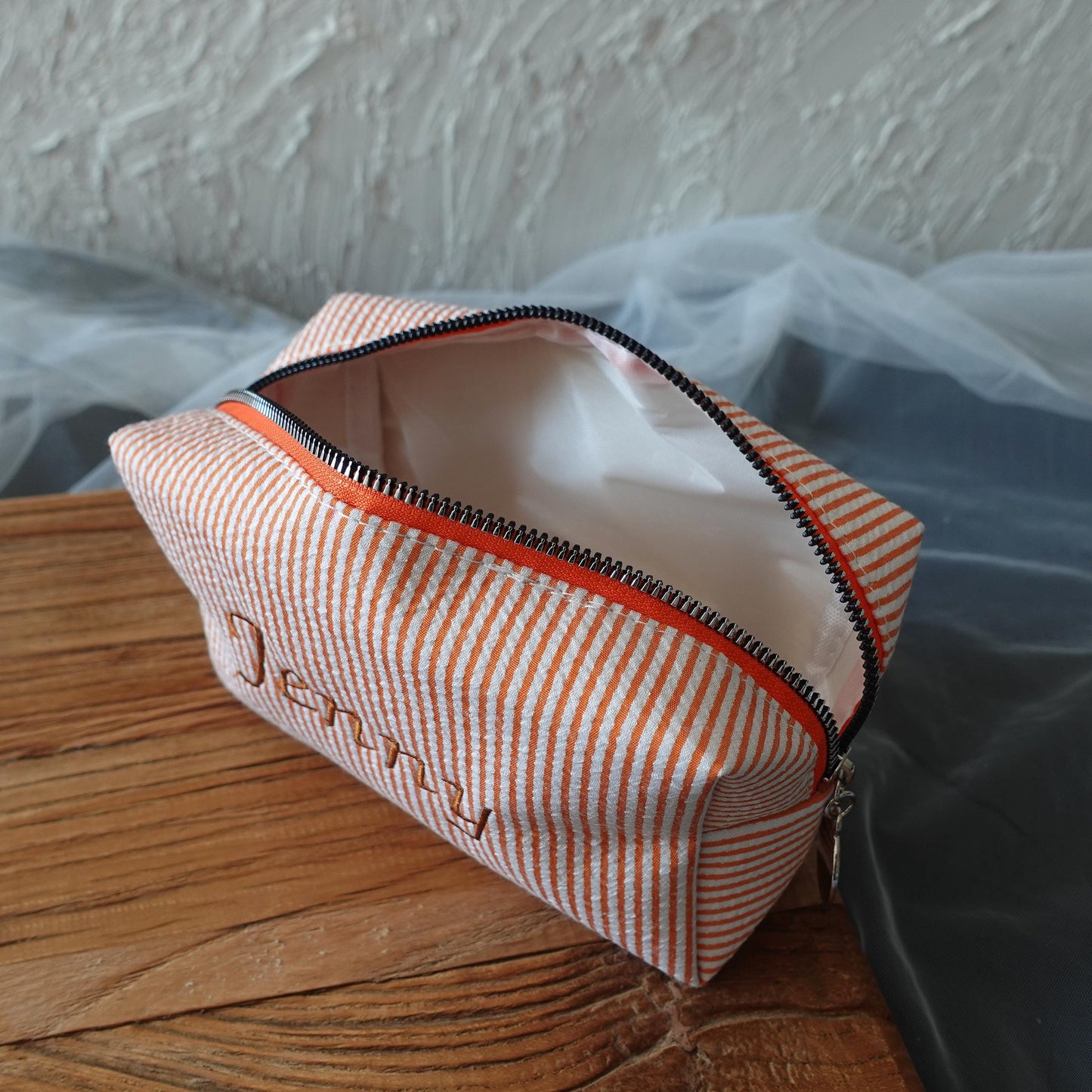 Personalized Striped Makeup Bag