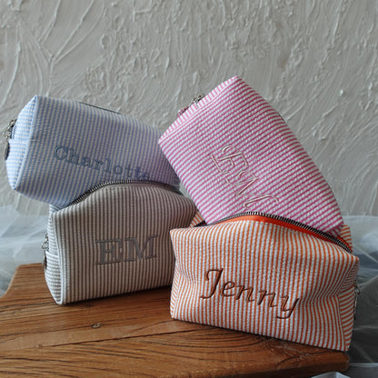 Personalized Striped Makeup Bag