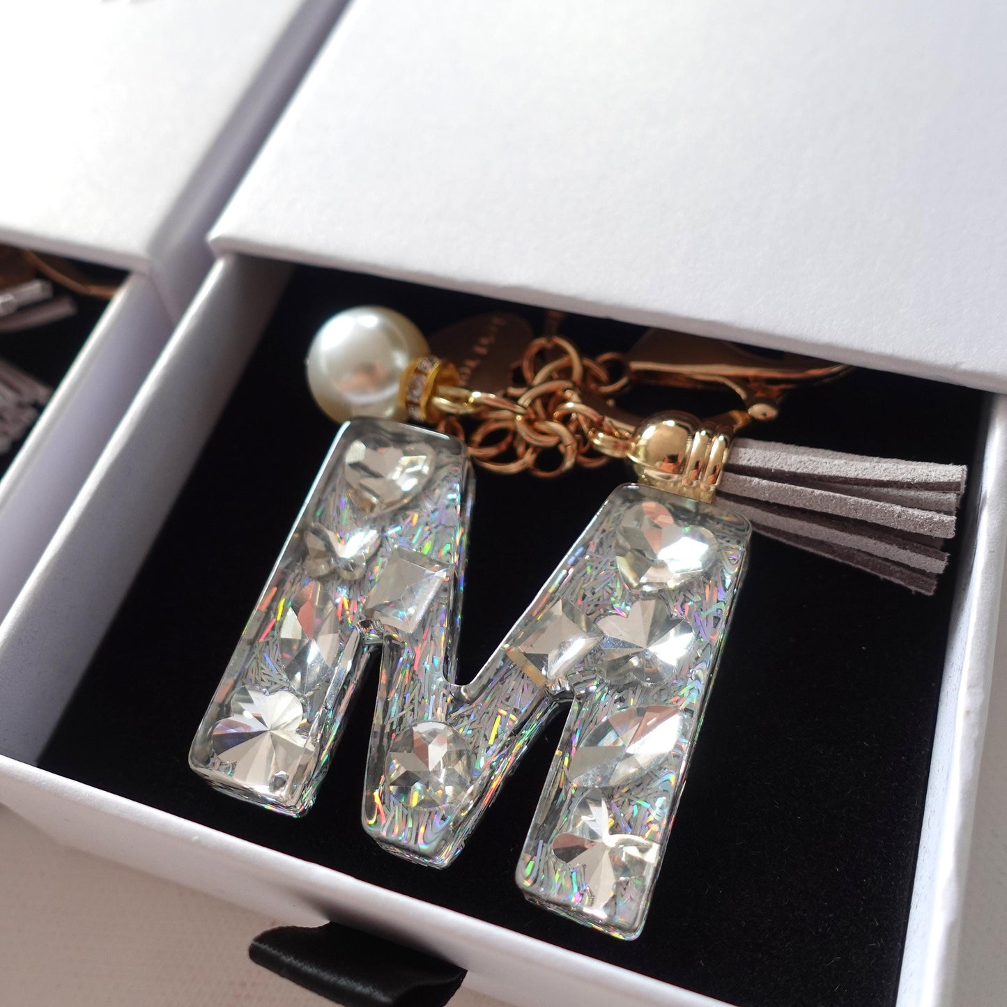 Custom Handmade Resin Letter Silver Key Chain Sets