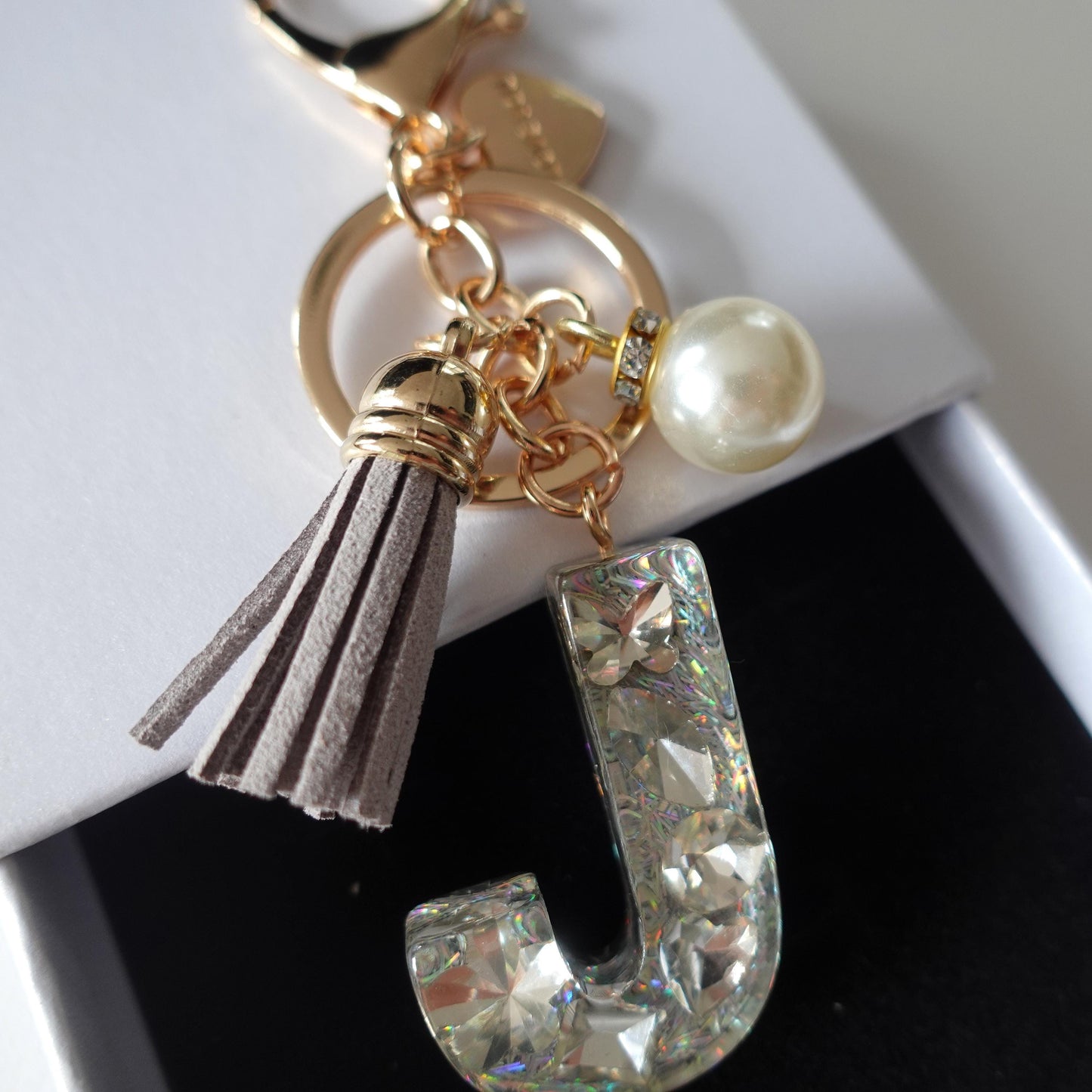 Custom Handmade Resin Letter Silver Key Chain Sets