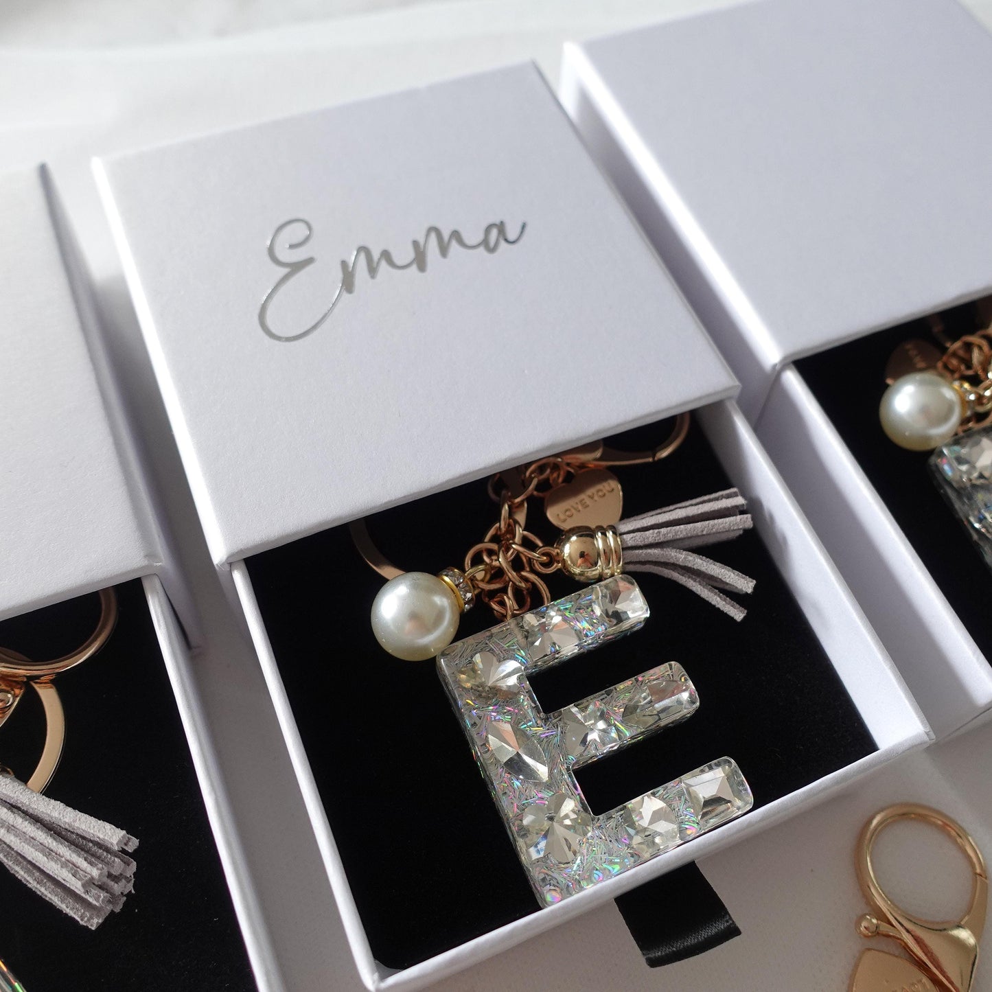 Custom Handmade Resin Letter Silver Key Chain Sets