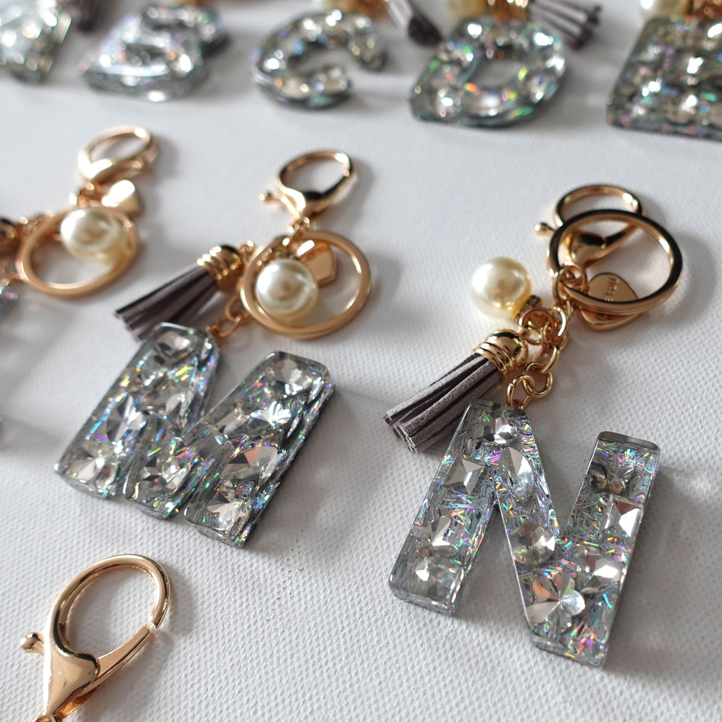 Custom Handmade Resin Letter Silver Key Chain Sets