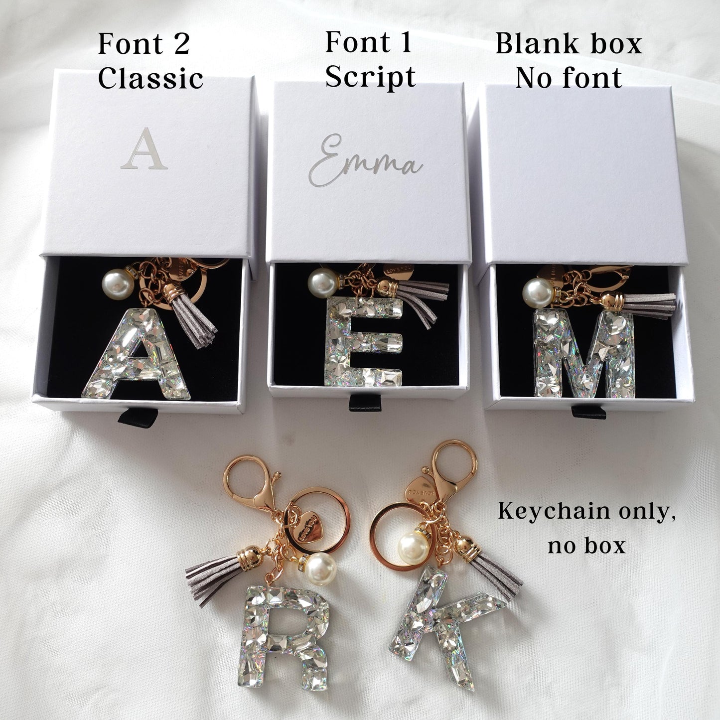 Custom Handmade Resin Letter Silver Key Chain Sets