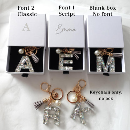 Custom Handmade Resin Letter Silver Key Chain Sets