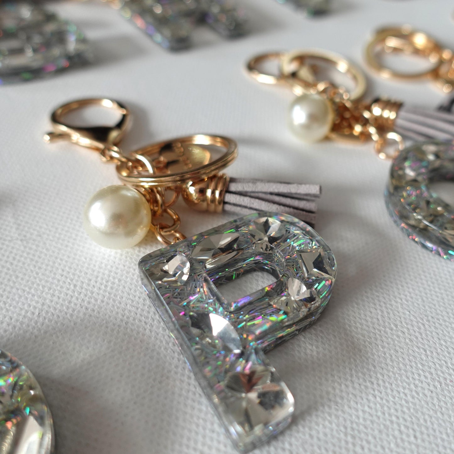 Custom Handmade Resin Letter Silver Key Chain Sets