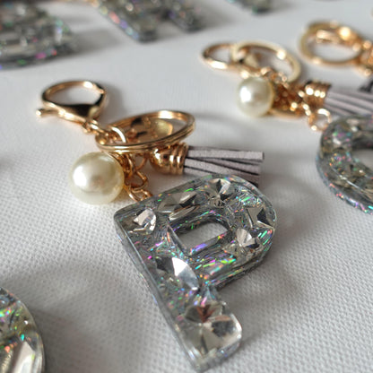 Custom Handmade Resin Letter Silver Key Chain Sets